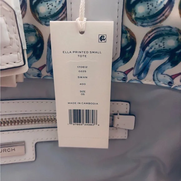 Tory Burch NWT Blue Swan Printed Ella Tote - Picture 8 of 13